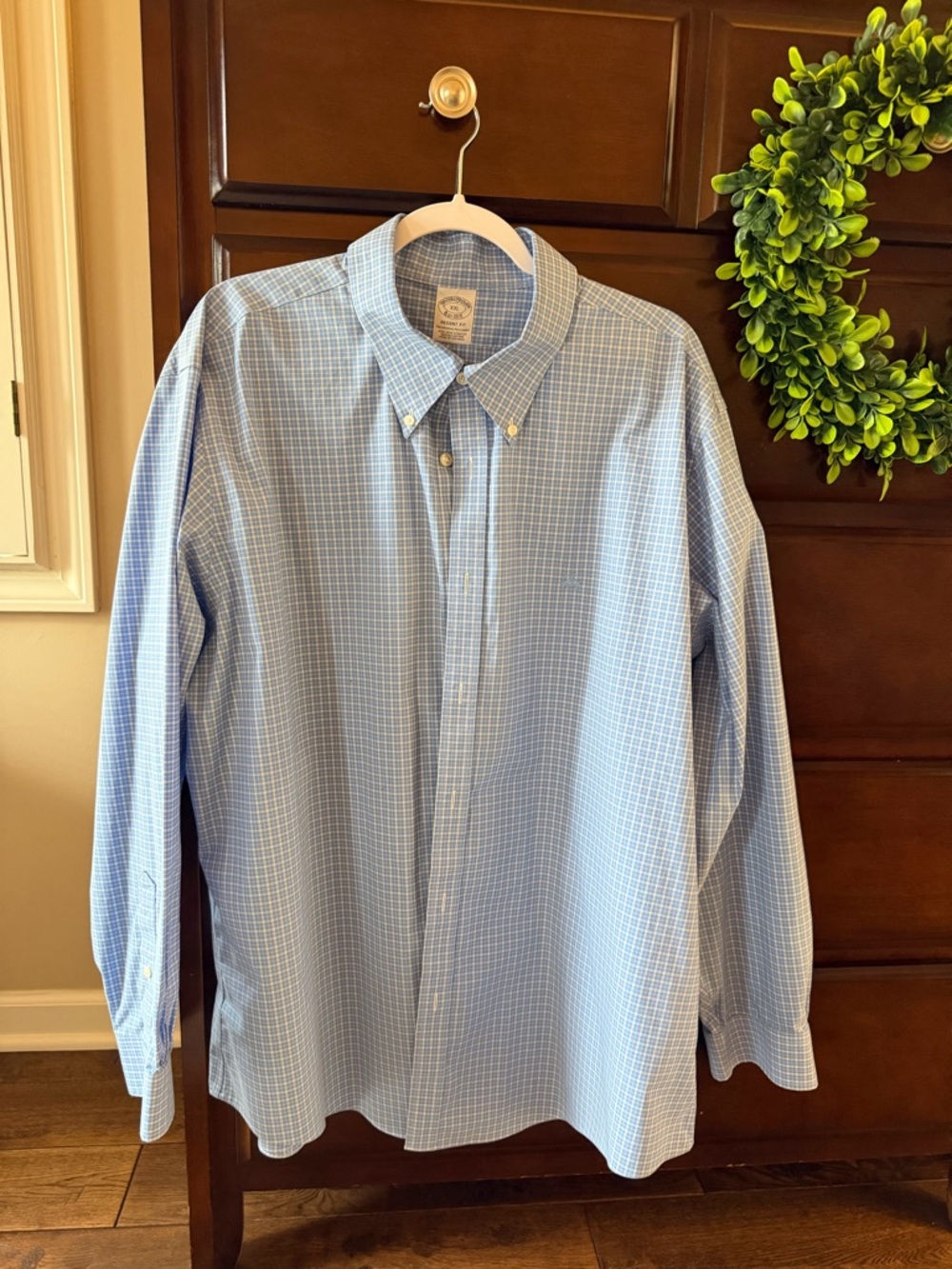 Brooks Brothers Light Blue Checked Button-Down Dress Shirt
